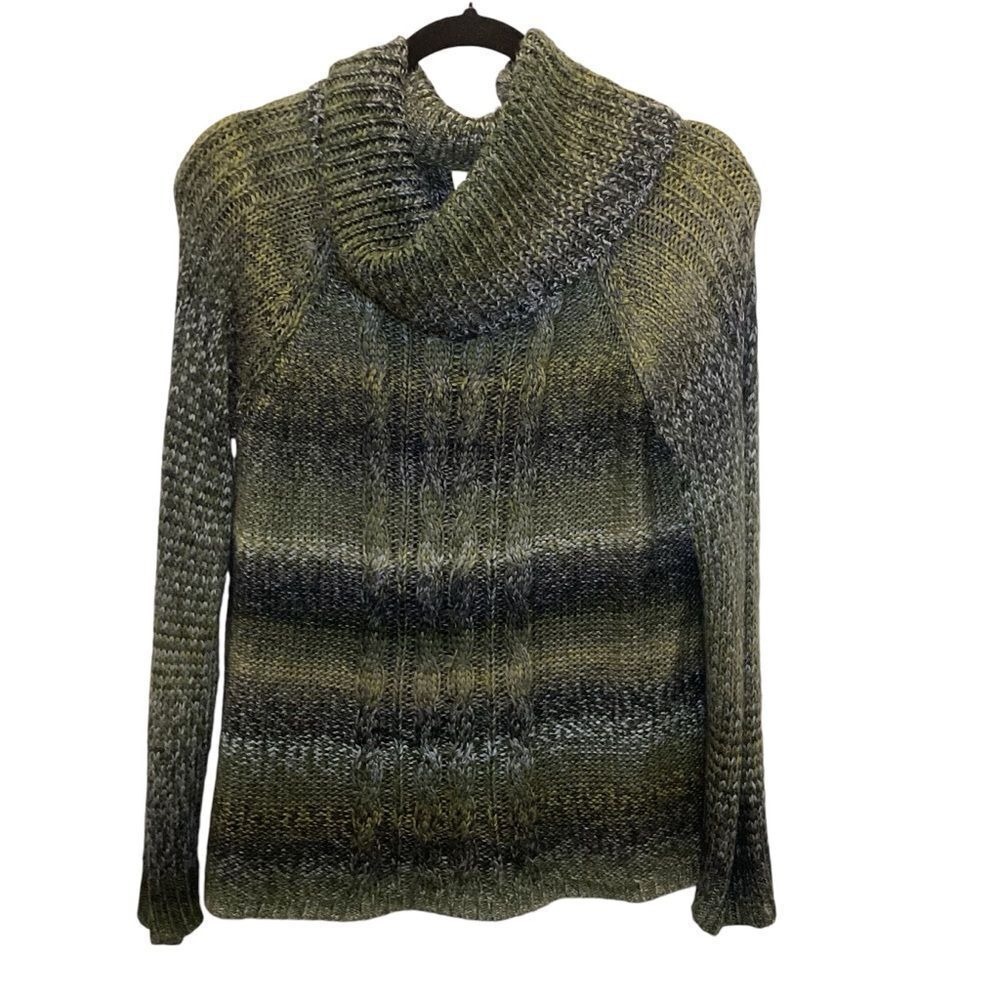 Dressbarn Womens Cowl Neck Ombre Cable Knit Sweater Green Grey Black Large